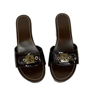 Authentic Tory Birch leather Slide Wood Wedge platforms size 7